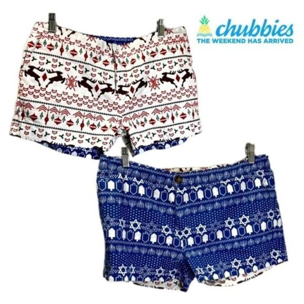Chubbies‎ Women's Reversible Holiday Christmas/Hanukkah Button Shorts